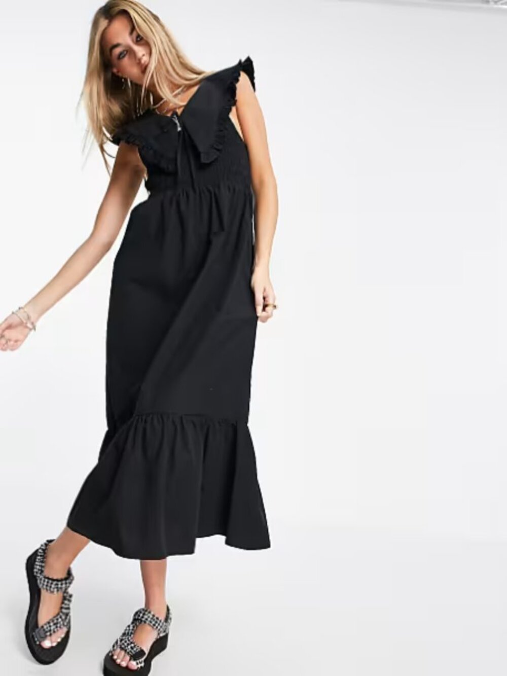 Topshop Gothic Statement Collar Cotton Dress 8 S/M